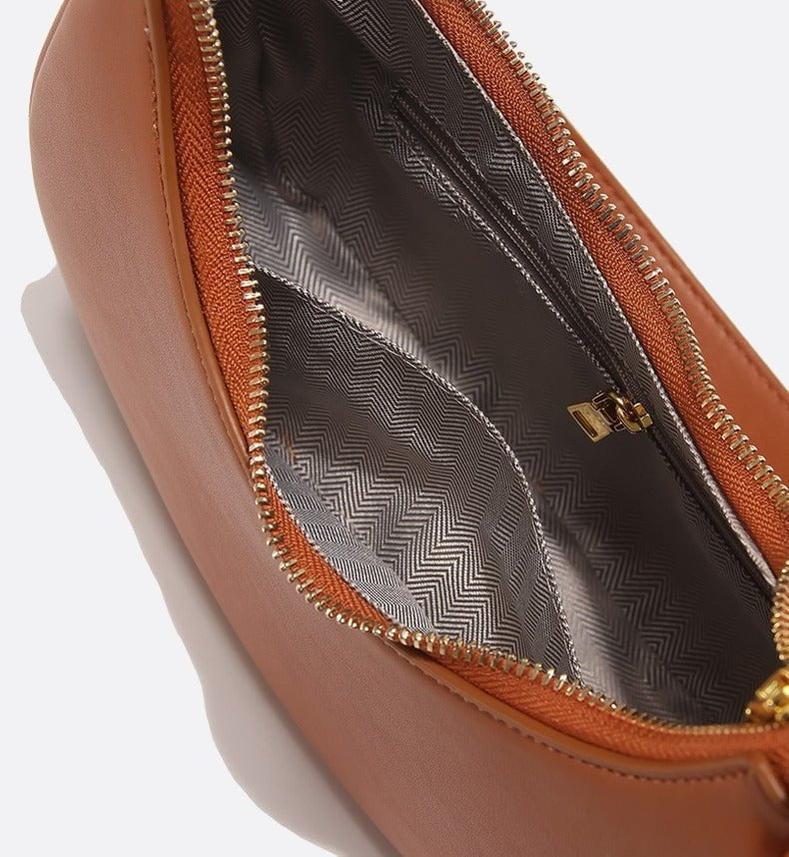 Crescent Shoulder Bag with Gold Hardware – Minimalist Modern Handbag