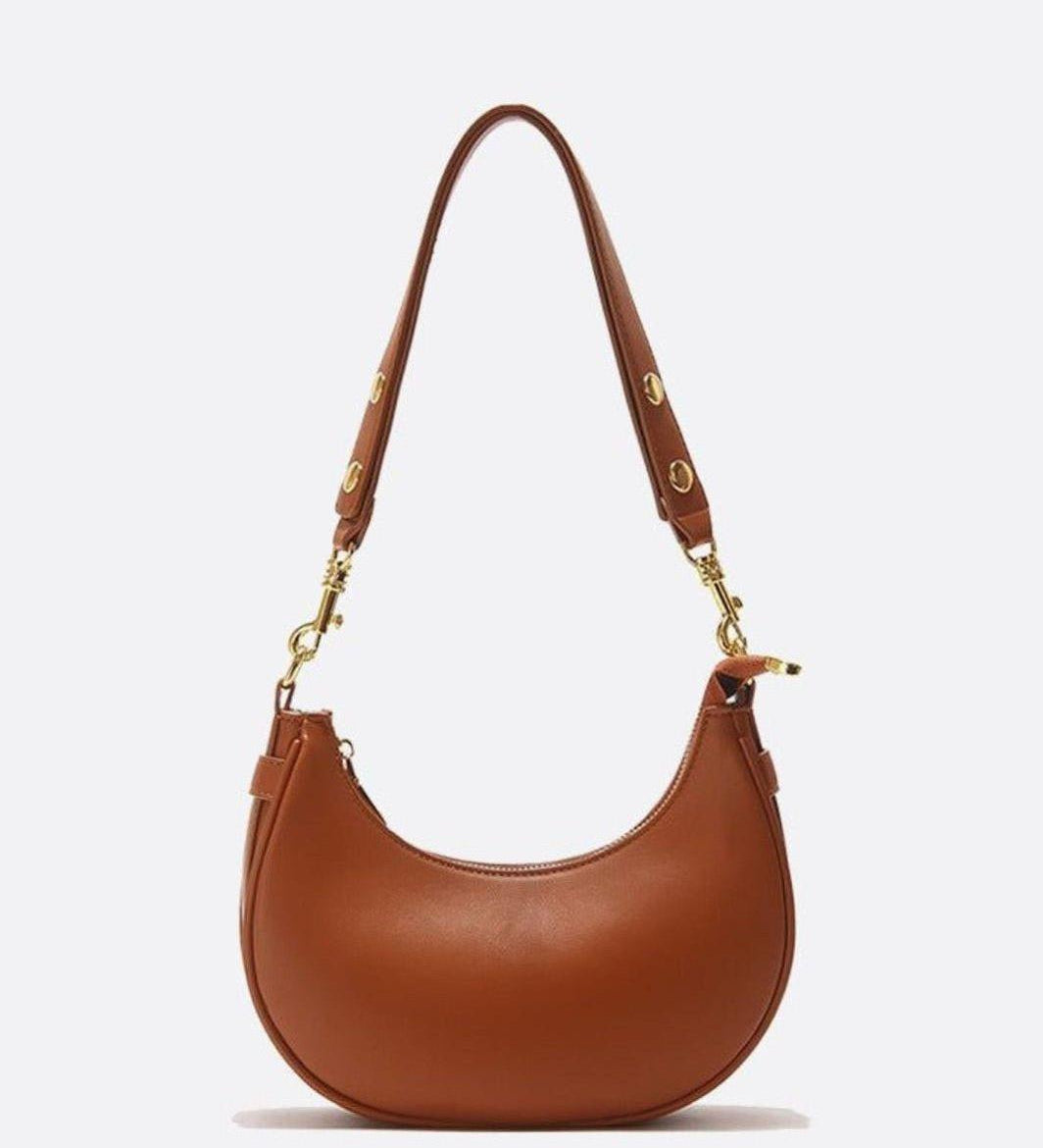 Crescent Shoulder Bag with Gold Hardware – Minimalist Modern Handbag