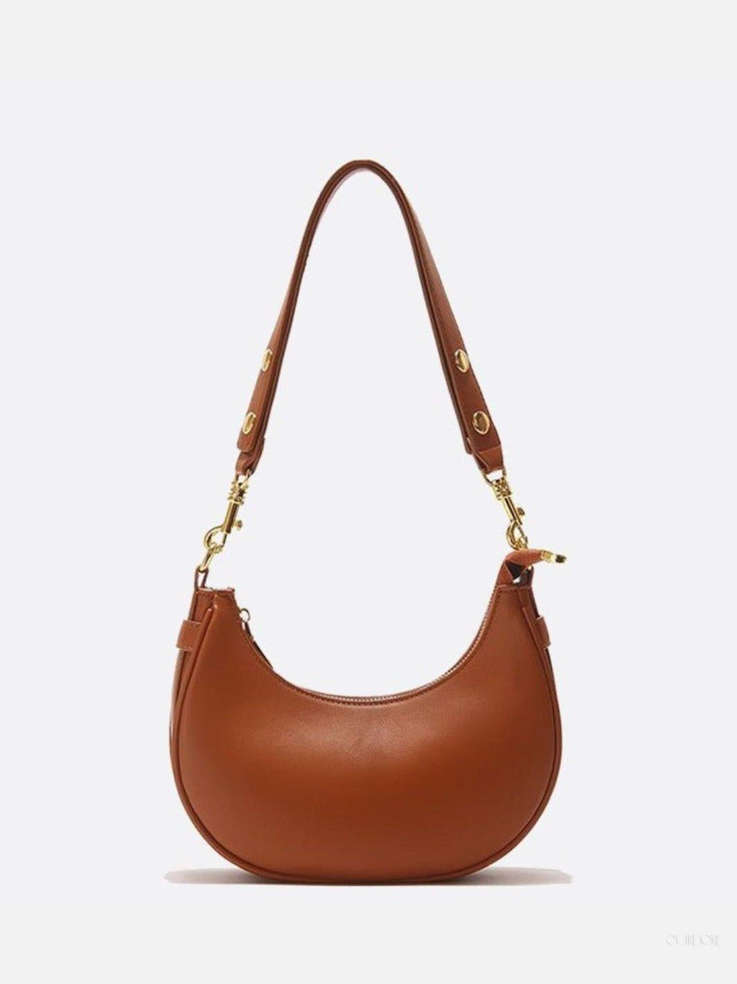 Crescent Shoulder Bag with Gold Hardware – Minimalist Modern Handbag