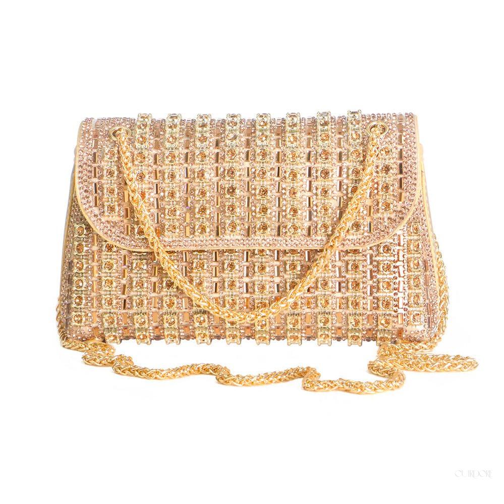 Crystal Evening Bag with Gold Chain – Luxury Statement Clutch