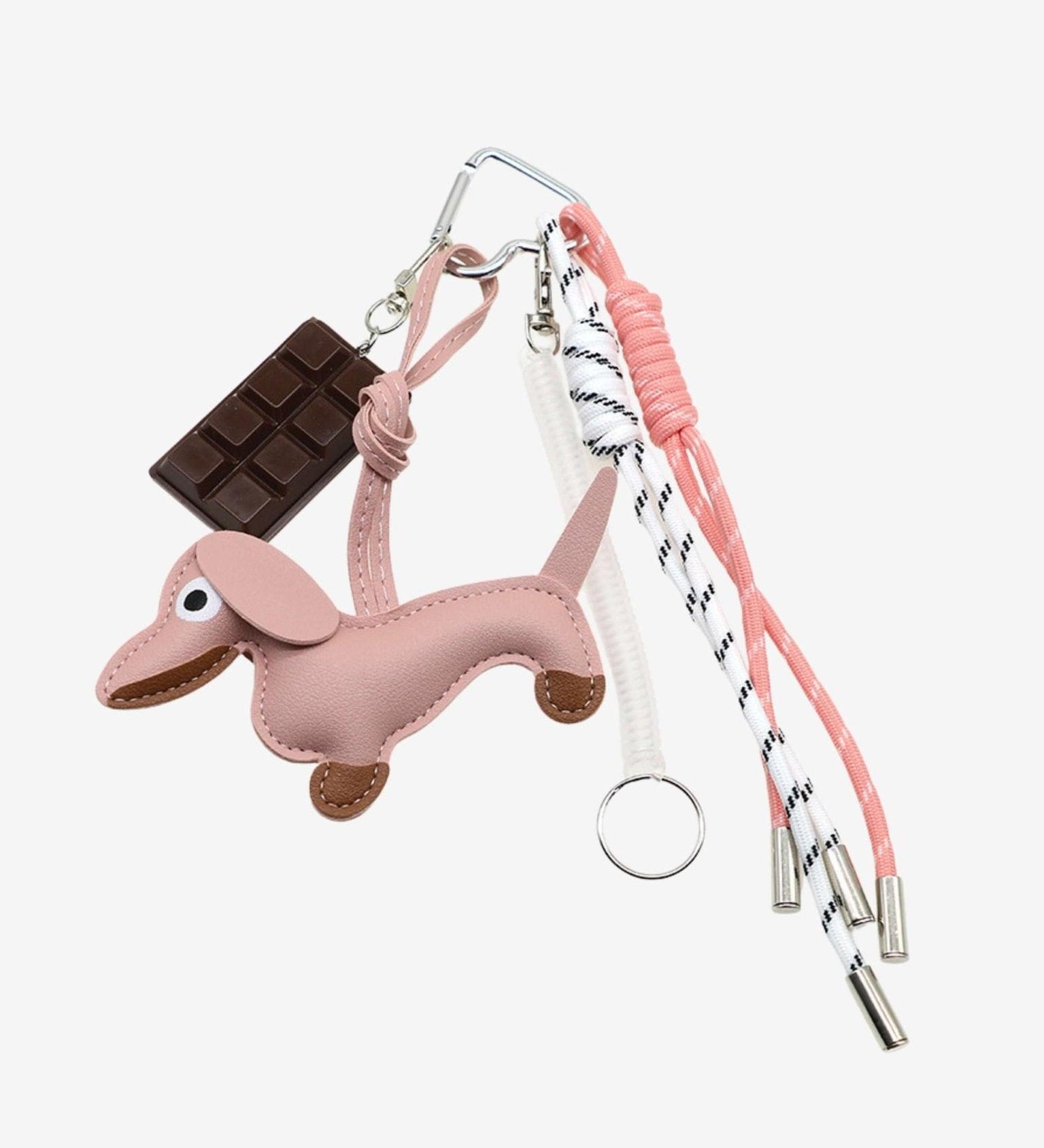 Cute Dachshund Leather Bag Charm Keychain – Playful & Stylish Accessory