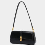Elegant Baguette Handbag with Gold Lock Closure