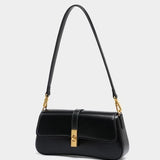 Elegant Baguette Handbag with Gold Lock Closure
