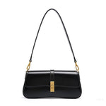 Elegant Baguette Handbag with Gold Lock Closure