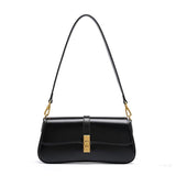 Elegant Baguette Handbag with Gold Lock Closure