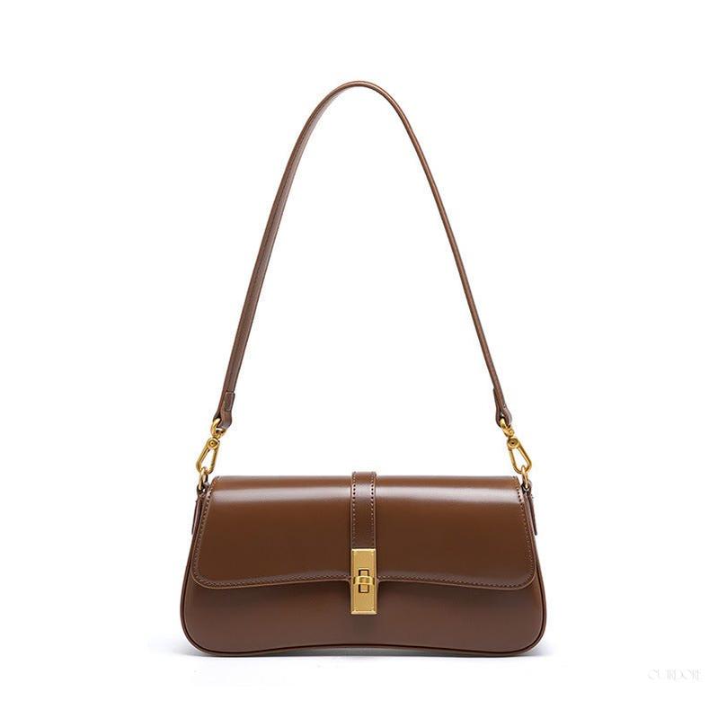 Elegant Baguette Handbag with Gold Lock Closure
