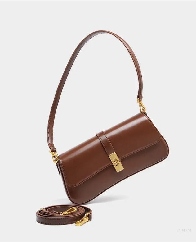 Elegant Baguette Handbag with Gold Lock Closure