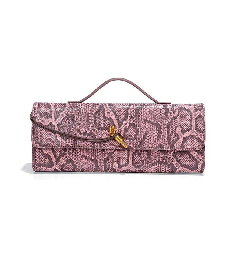 Elegant Snakeskin Clutch Bag with Top Handle – Women’s Evening Handbag