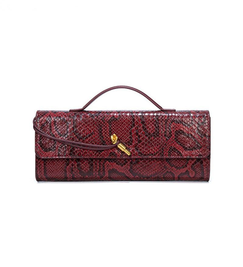 Elegant Snakeskin Clutch Bag with Top Handle – Women’s Evening Handbag