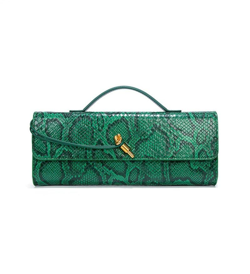 Elegant Snakeskin Clutch Bag with Top Handle – Women’s Evening Handbag