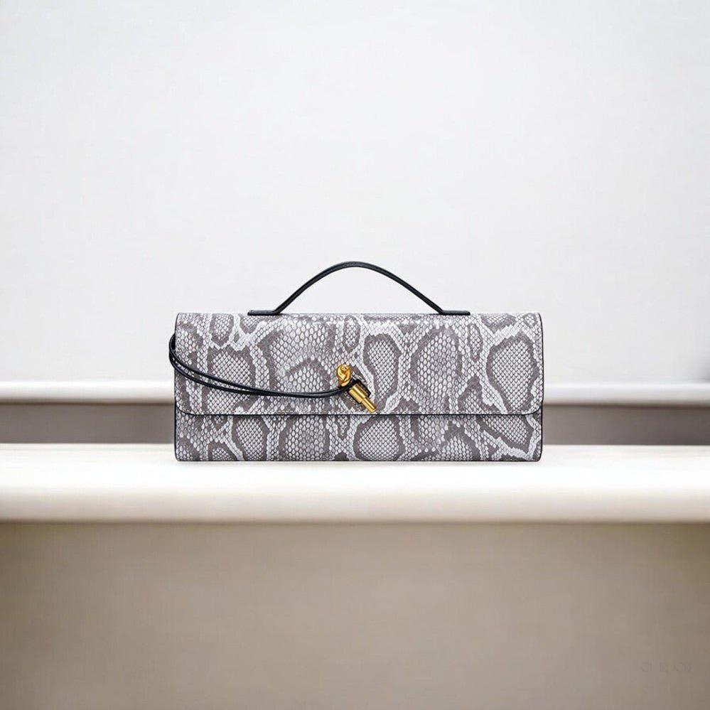 Elegant Snakeskin Clutch Bag with Top Handle – Women’s Evening Handbag