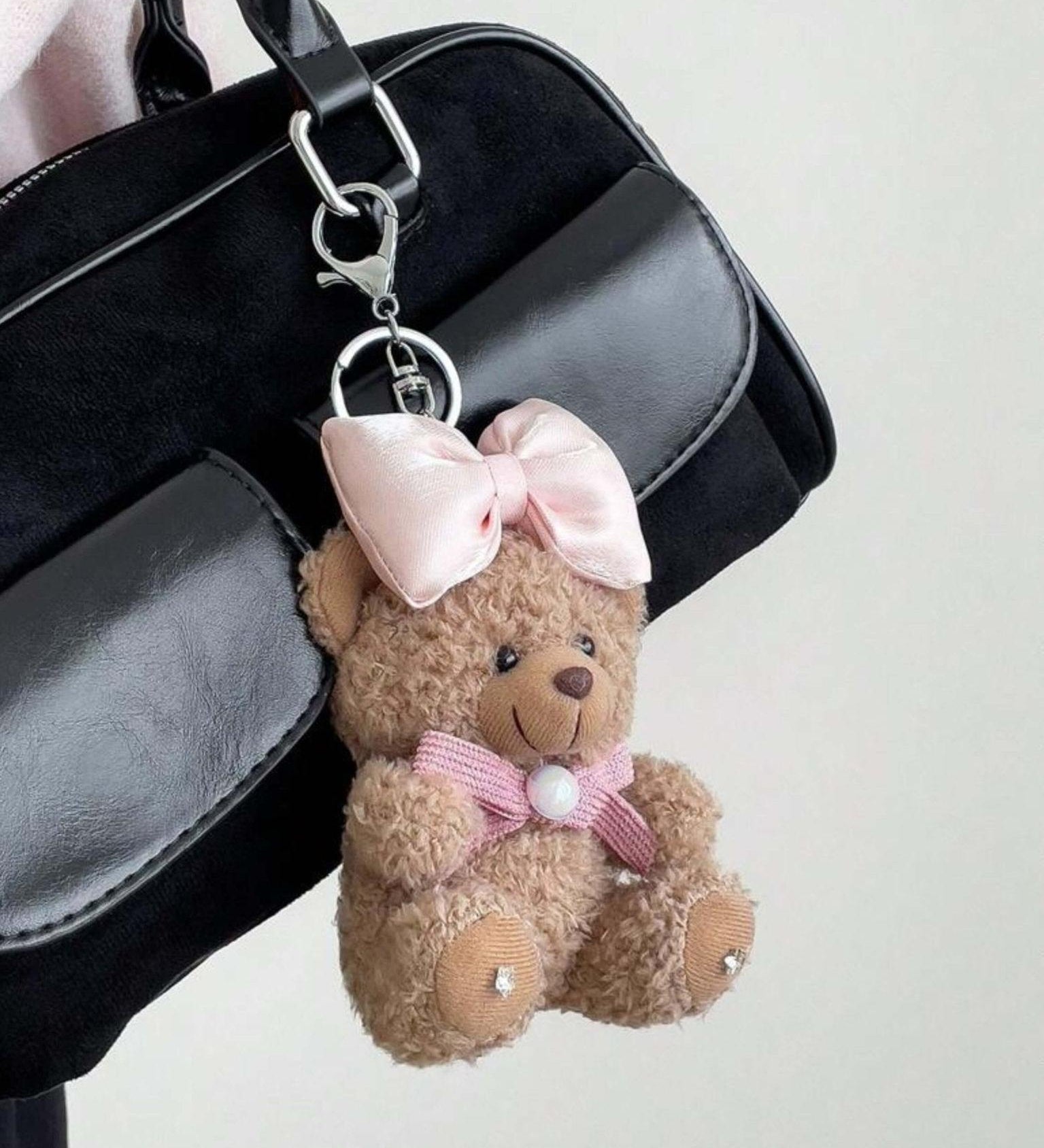 Eowen Pink Bow Teddy Plush Bagcharm – Sweet, Elegant & Charming