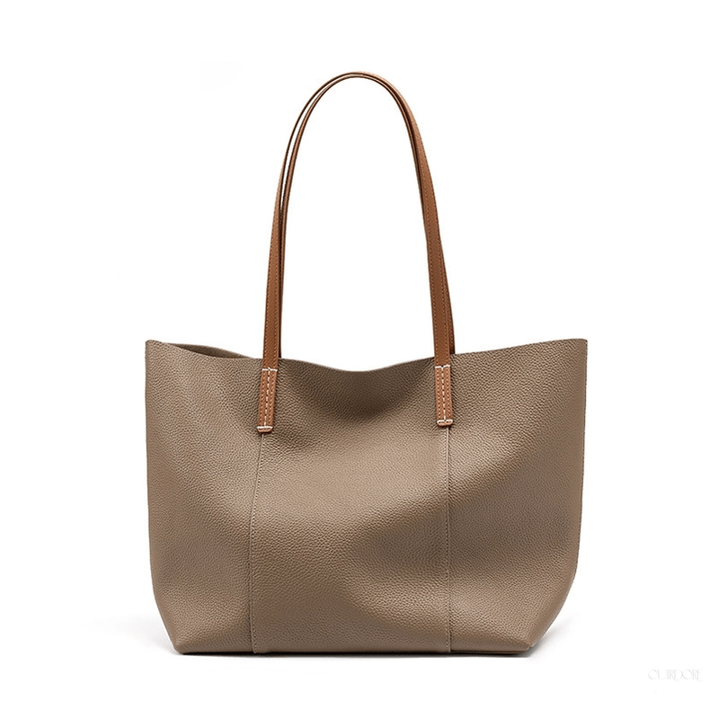 Leather Tote Bag with Contrast Brown Handles – Classic Everyday Shopper
