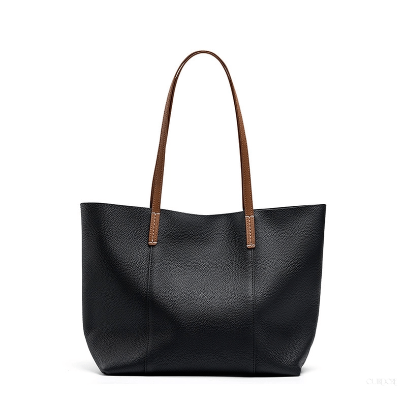 Leather Tote Bag with Contrast Brown Handles – Classic Everyday Shopper
