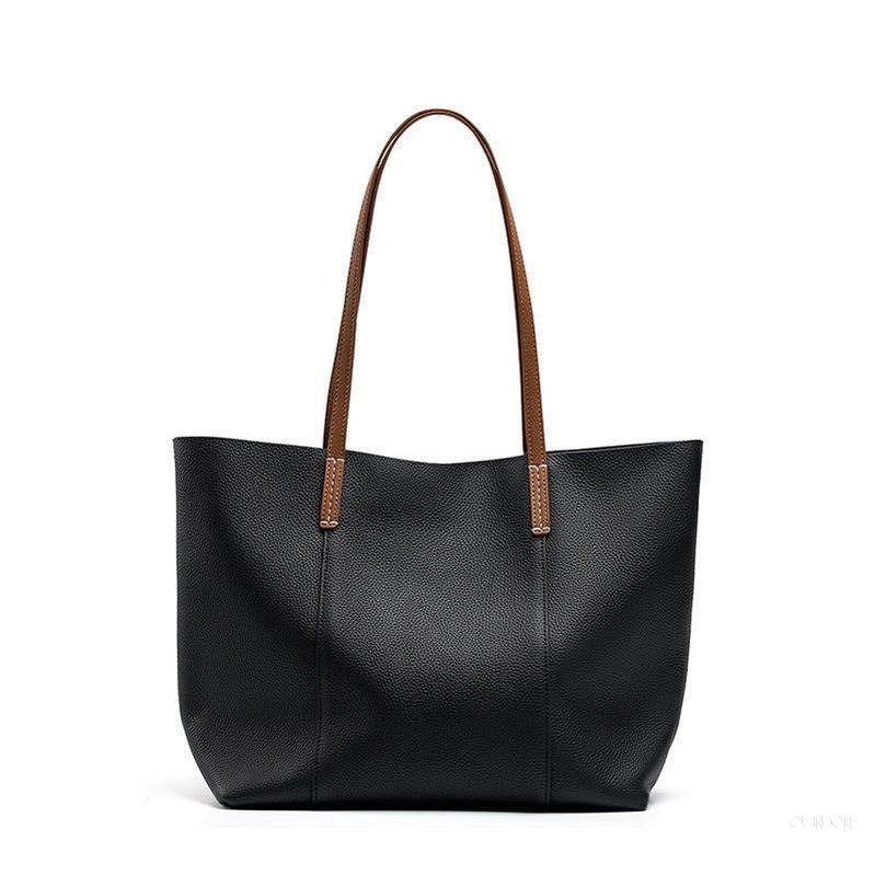 Leather Tote Bag with Contrast Brown Handles – Classic Everyday Shopper