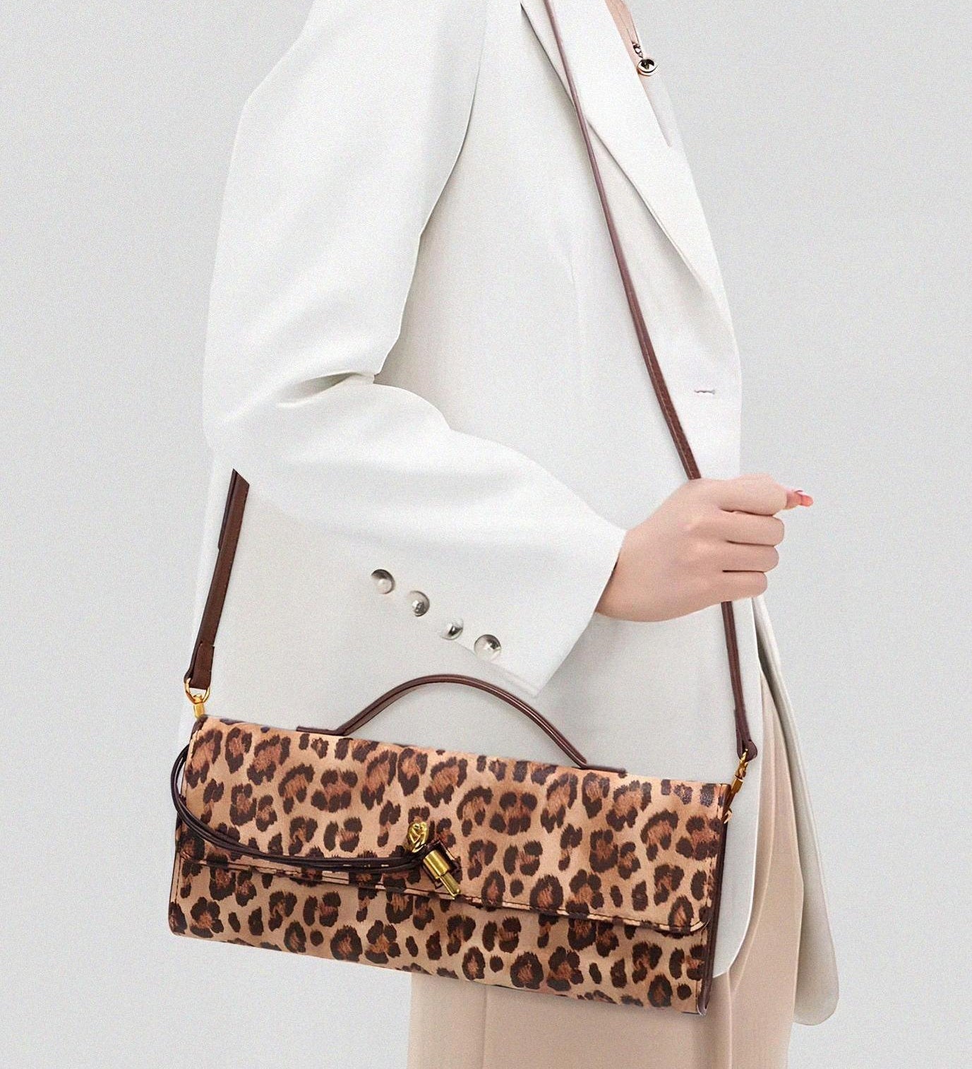 Leopard Print Crossbody Bag – Faux Leather Clutch with Gold Lock