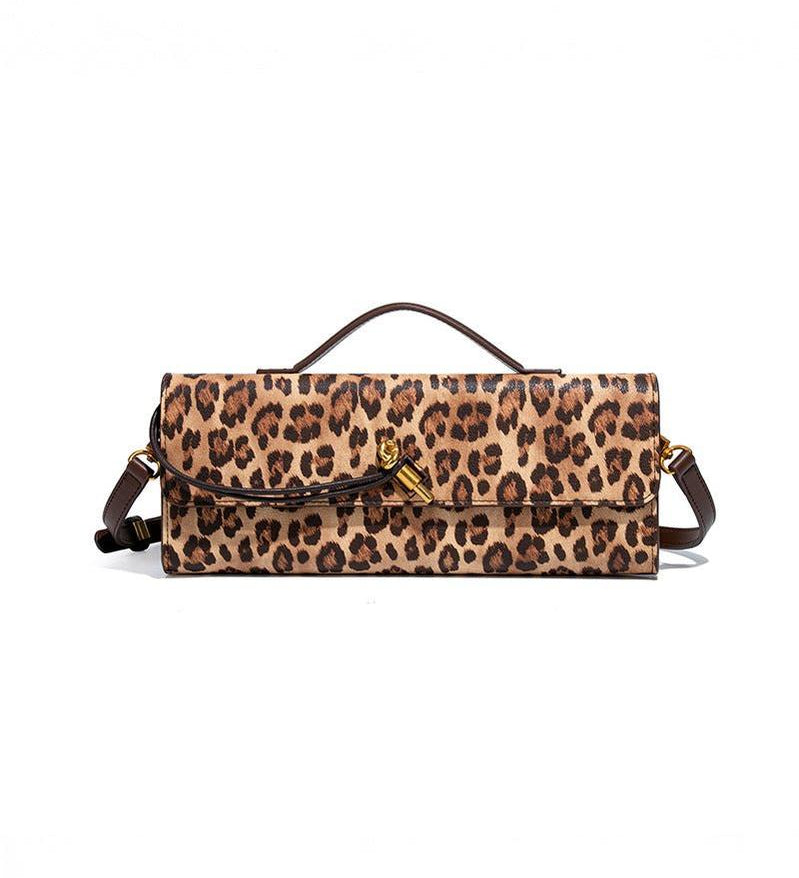 Leopard Print Crossbody Bag – Faux Leather Clutch with Gold Lock