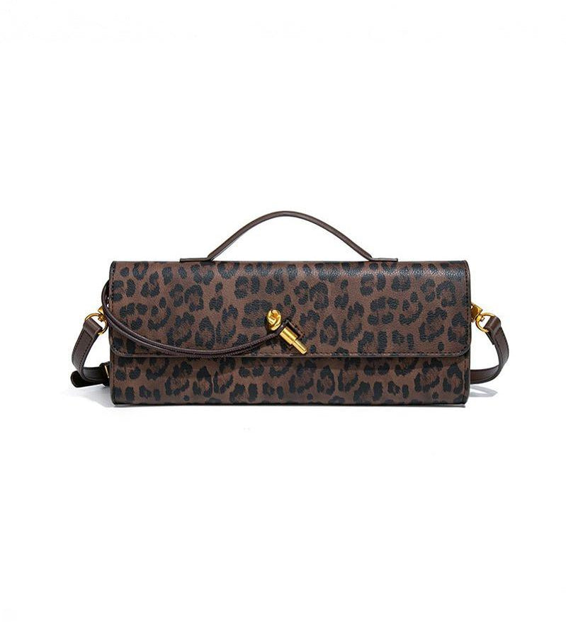 Leopard Print Crossbody Bag – Faux Leather Clutch with Gold Lock