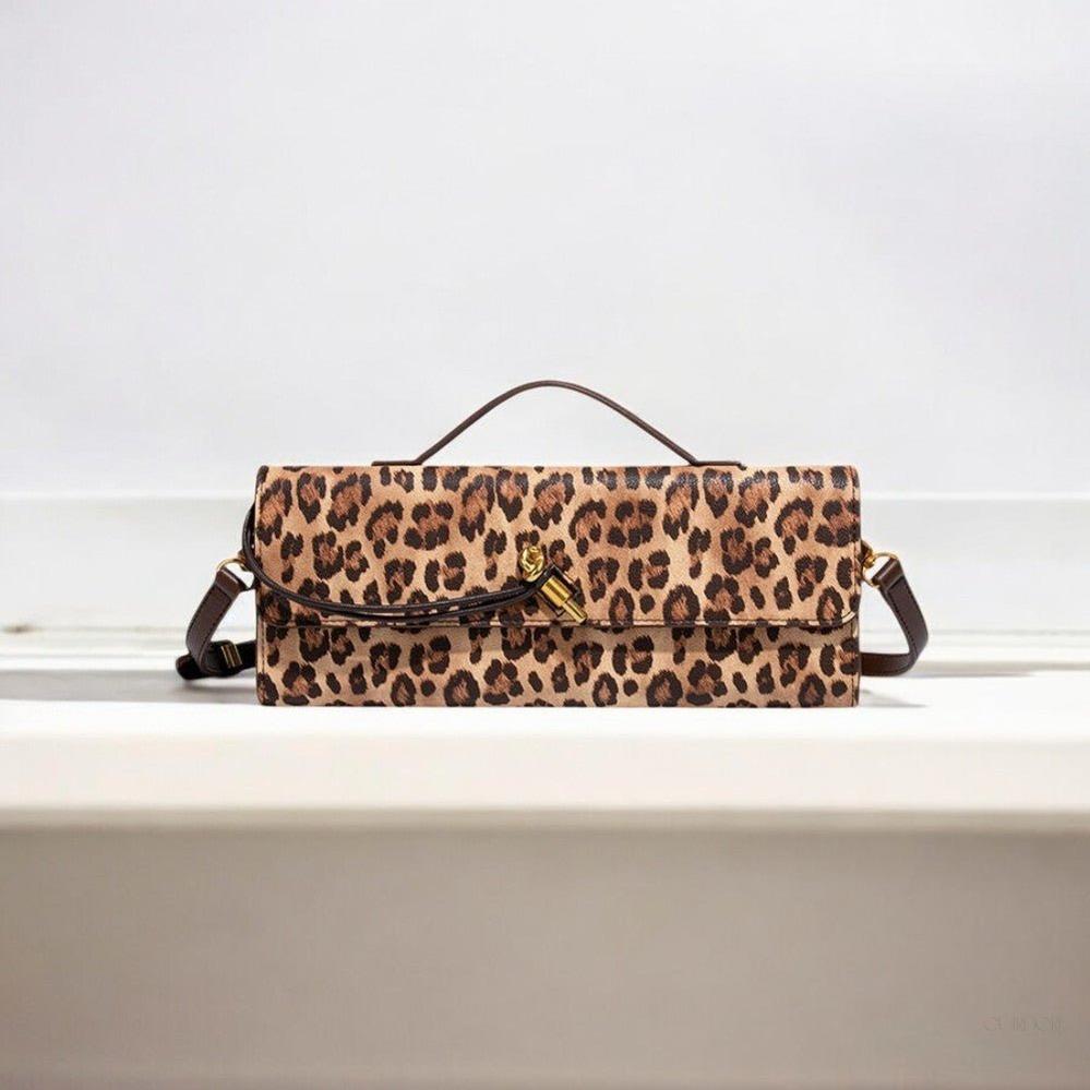 Leopard Print Crossbody Bag – Faux Leather Clutch with Gold Lock