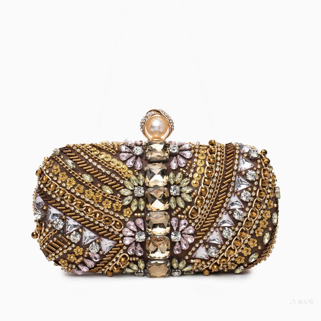 Luxury Embellished Evening Clutch – Crystal & Pearl Statement Bag