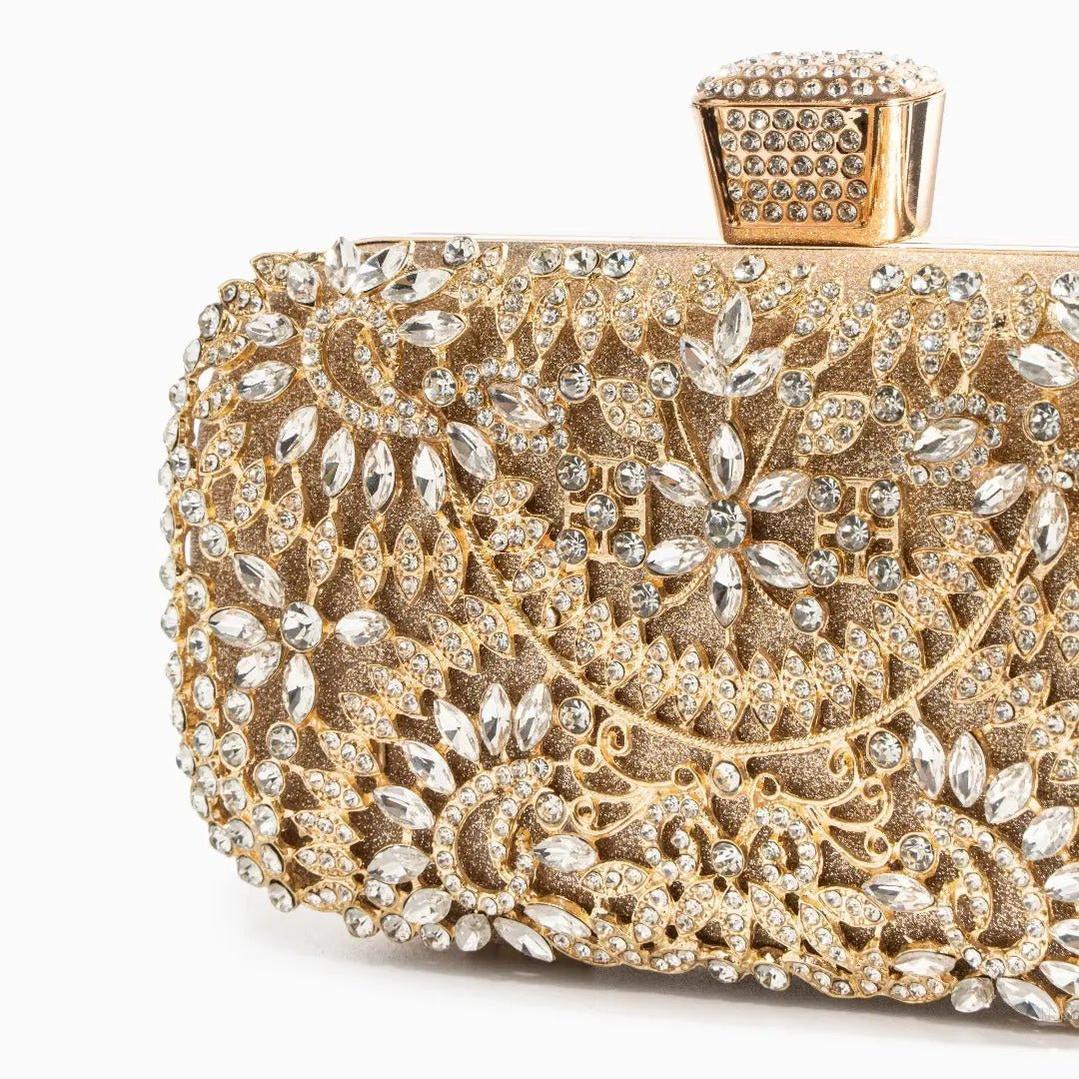 Luxury Gold Crystal Evening Clutch Bag