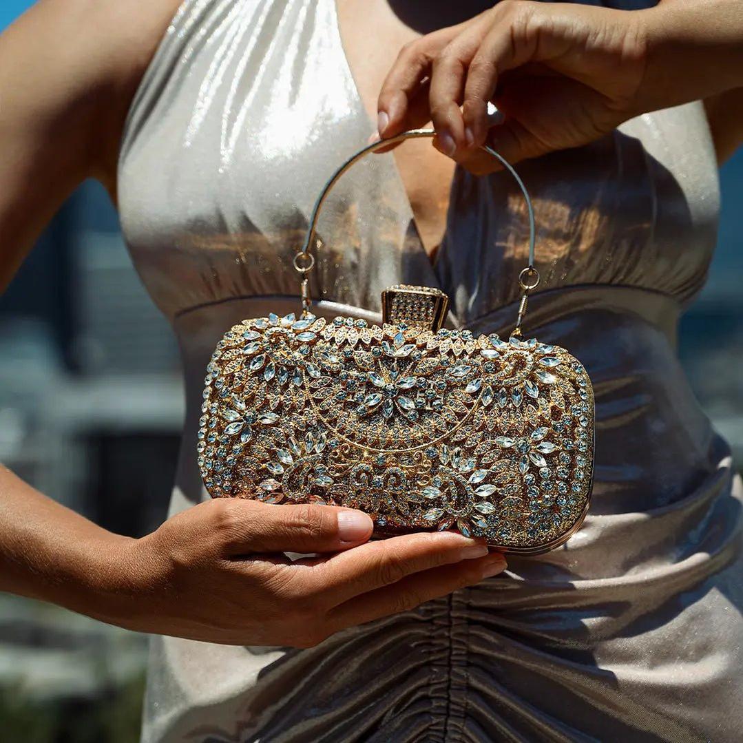 Luxury Gold Crystal Evening Clutch Bag