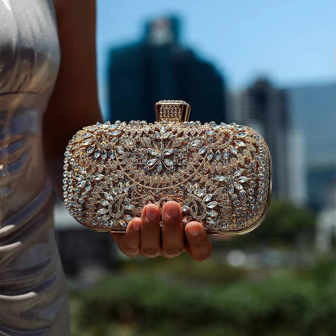 Luxury Gold Crystal Evening Clutch Bag