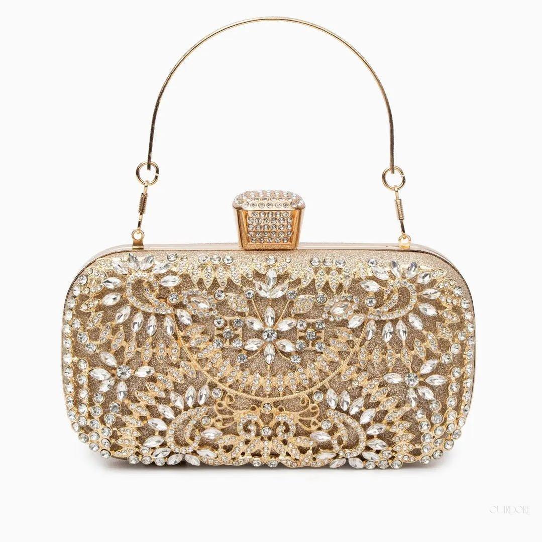 Luxury Gold Crystal Evening Clutch Bag