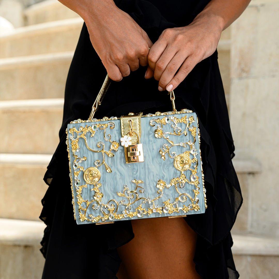 Luxury Gold Ornate Box Handbag — Statement evening elegance