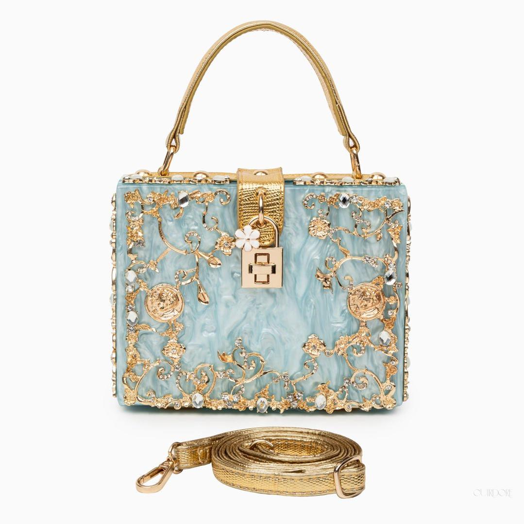 Luxury Gold Ornate Box Handbag — Statement evening elegance