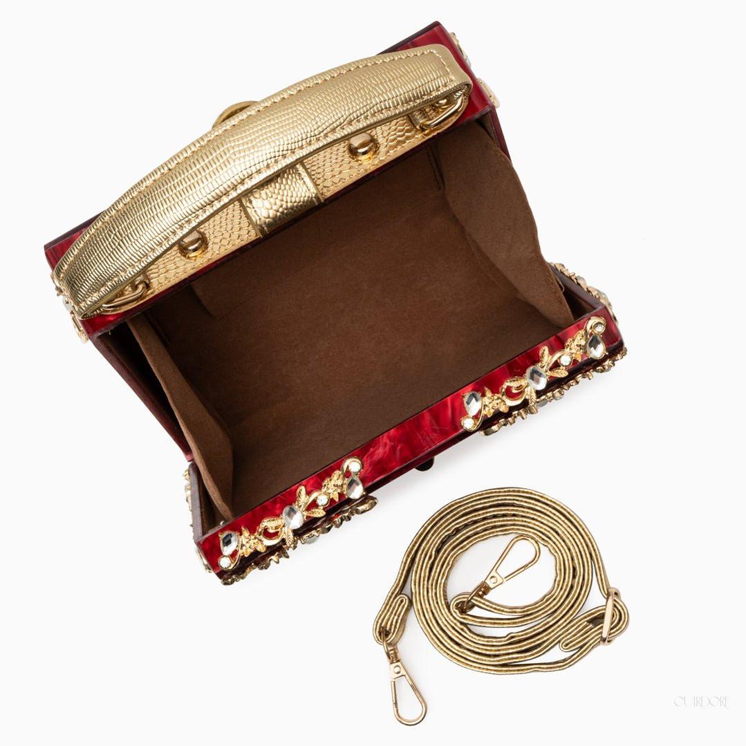 Luxury Gold Ornate Box Handbag — Statement evening elegance