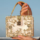 Luxury Gold Ornate Box Handbag — Statement evening elegance
