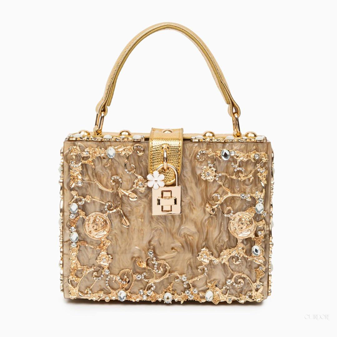Luxury Gold Ornate Box Handbag — Statement evening elegance