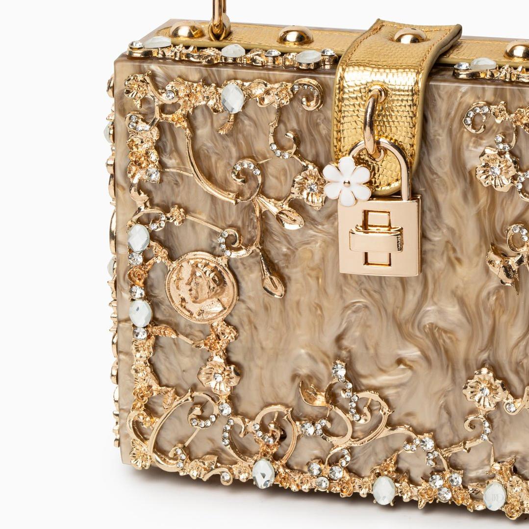 Luxury Gold Ornate Box Handbag — Statement evening elegance