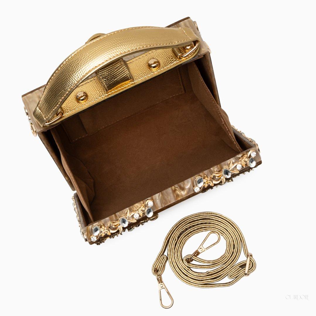 Luxury Gold Ornate Box Handbag — Statement evening elegance