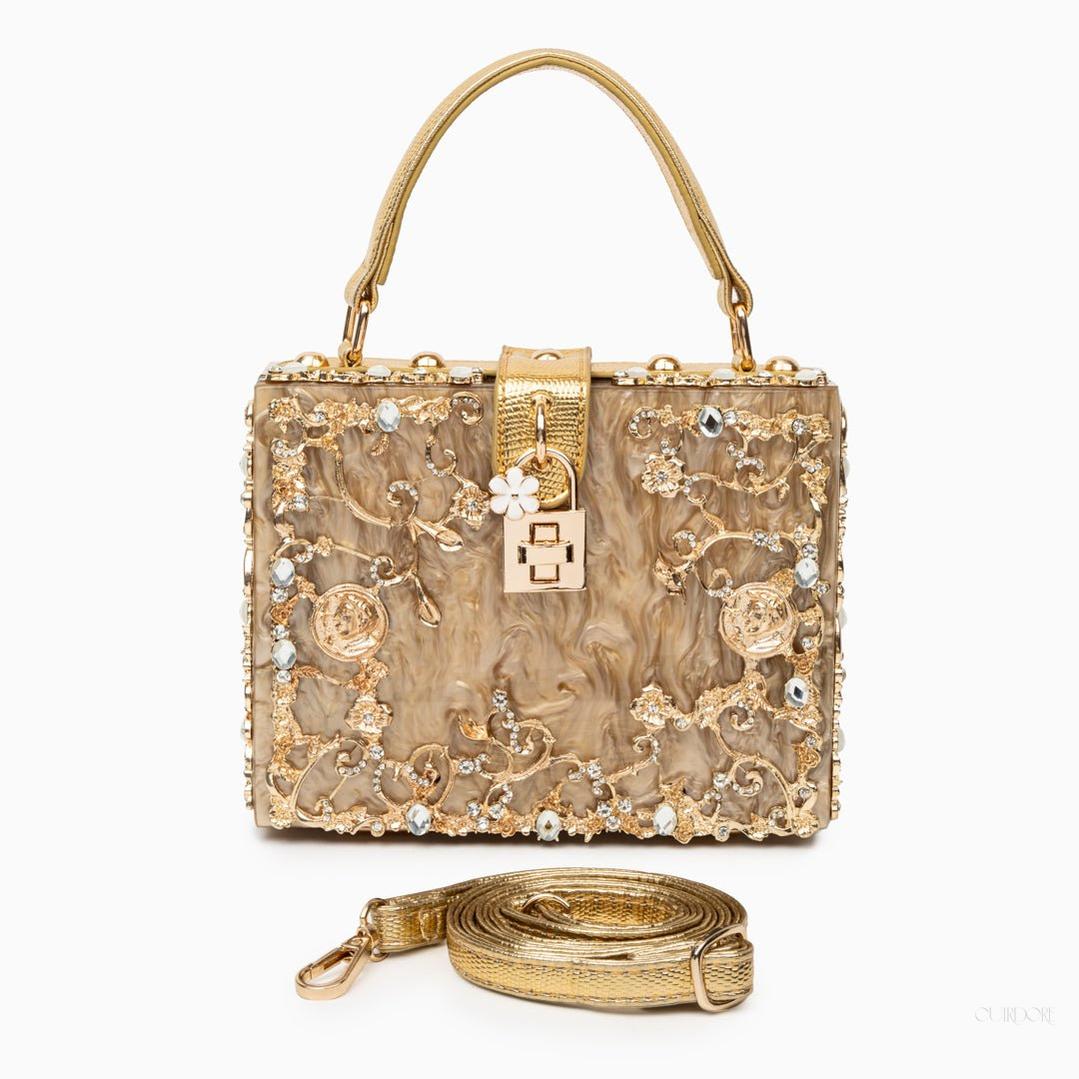 Luxury Gold Ornate Box Handbag — Statement evening elegance