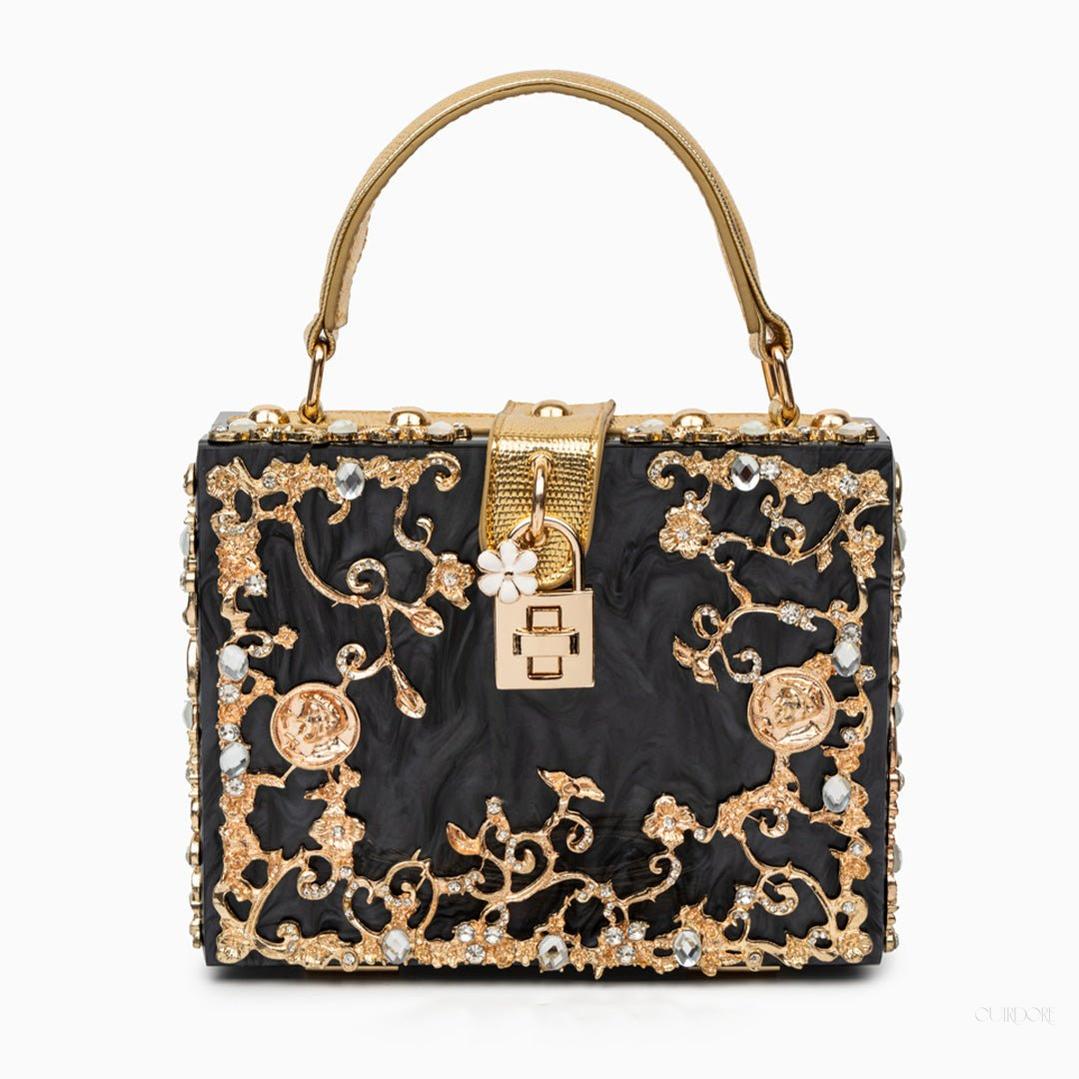 Luxury Gold Ornate Box Handbag — Statement evening elegance