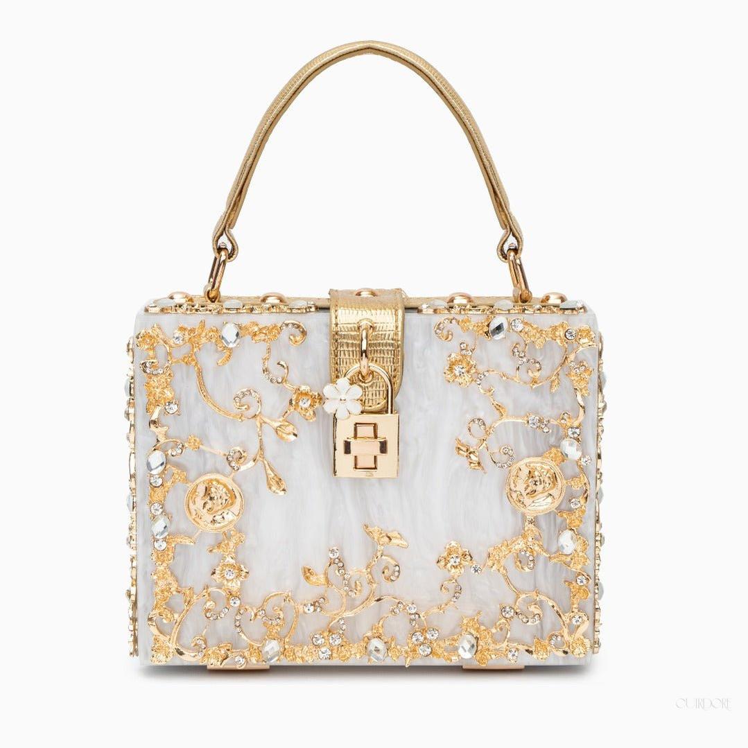 Luxury Gold Ornate Box Handbag — Statement evening elegance