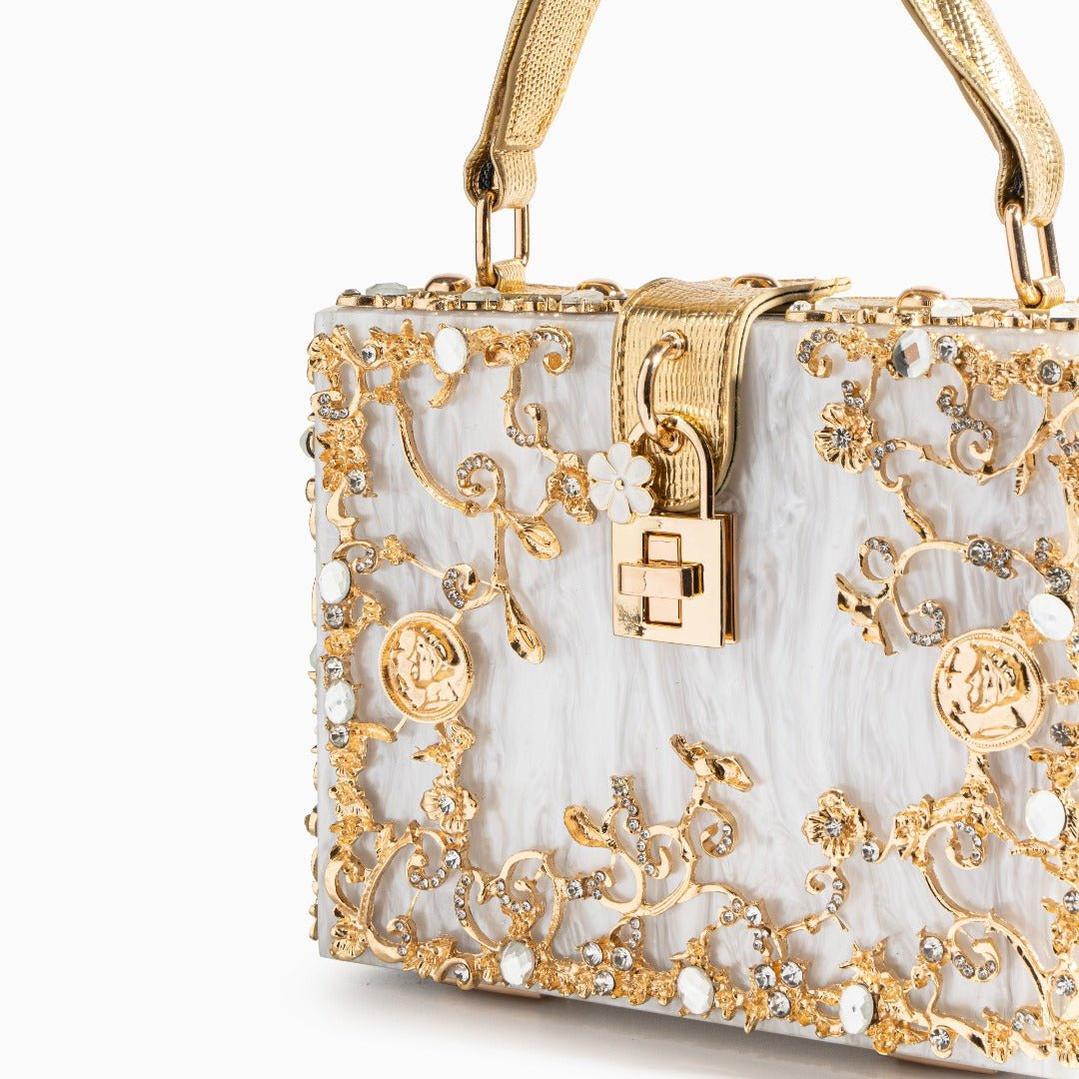 Luxury Gold Ornate Box Handbag — Statement evening elegance