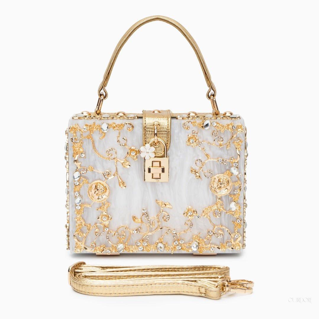 Luxury Gold Ornate Box Handbag — Statement evening elegance
