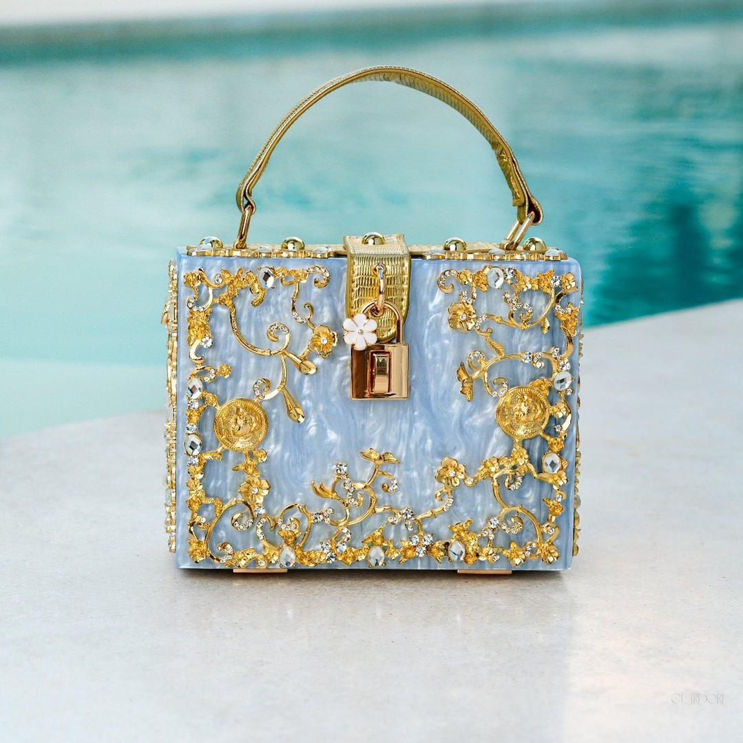Luxury Gold Ornate Box Handbag — Statement evening elegance