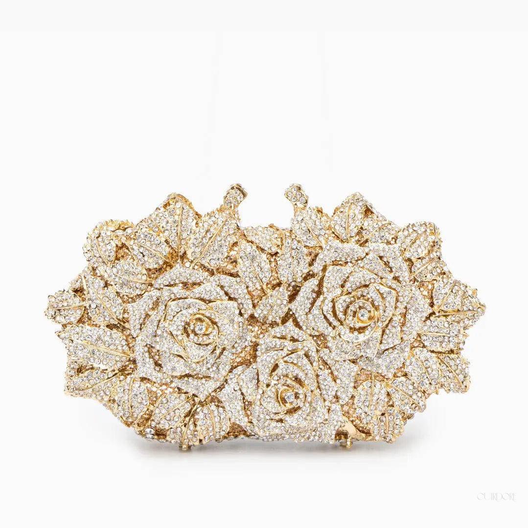 Luxury Gold Rose Crystal Evening Clutch