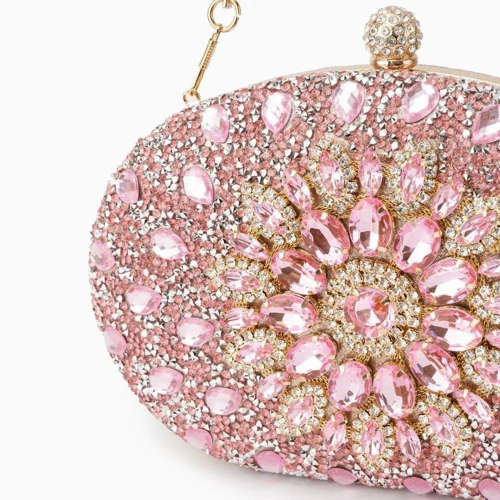 Luxury Pink Crystal Floral Evening Clutch