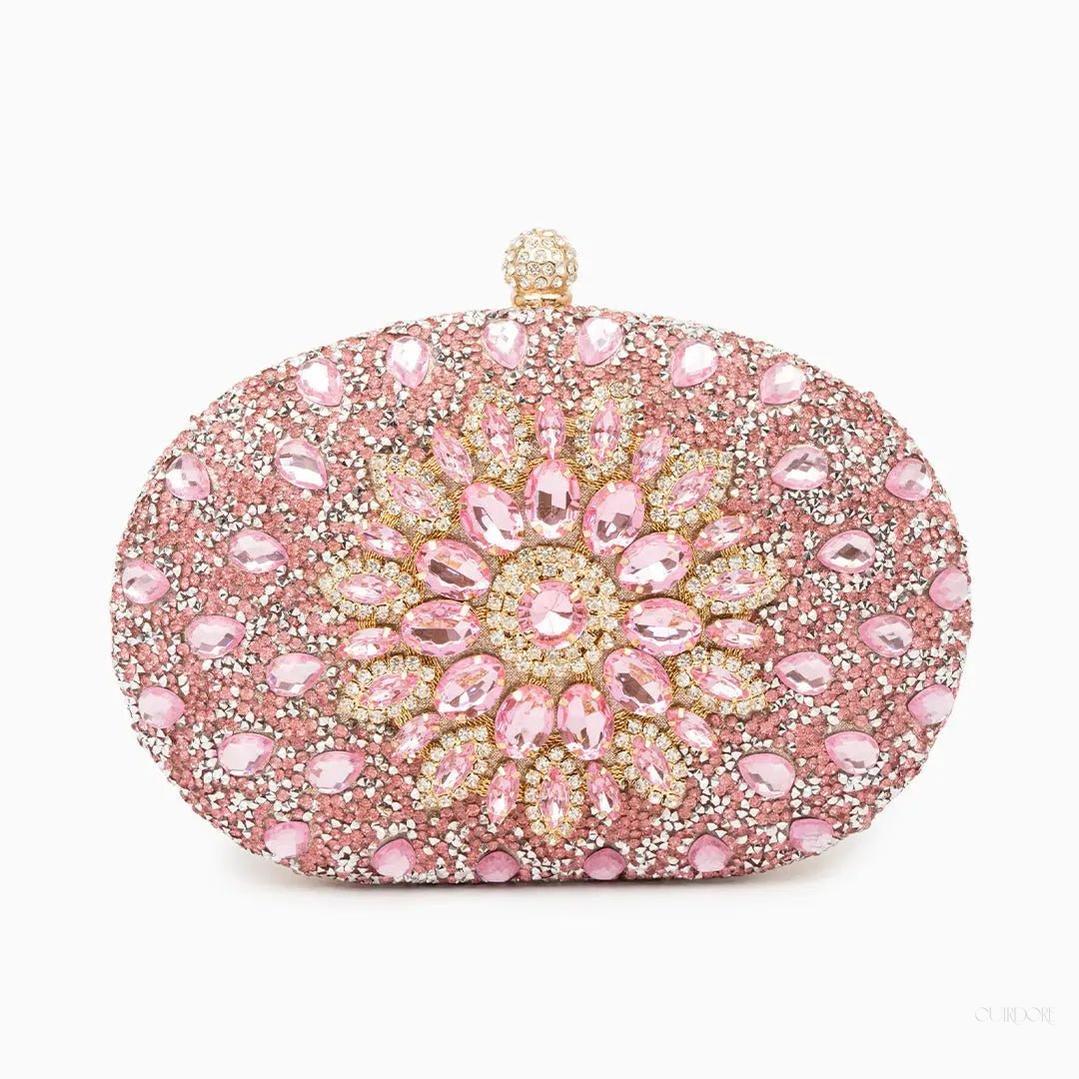 Luxury Pink Crystal Floral Evening Clutch