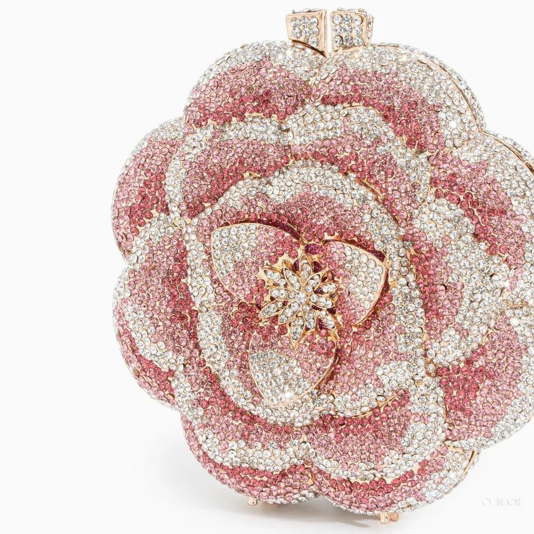 Pink Crystal Rose Flower Evening Clutch
