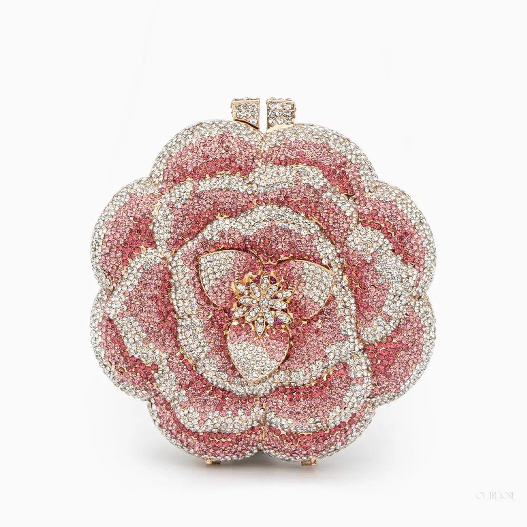 Pink Crystal Rose Flower Evening Clutch