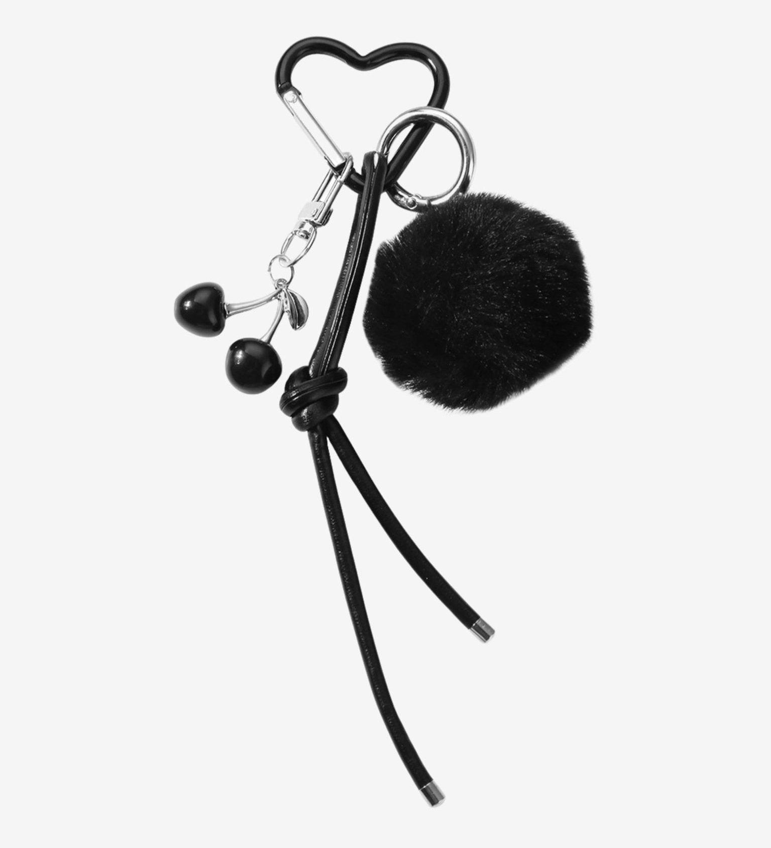 Praelia Black Pom-Pom Heart BagCharm – Chic, Modern & Playful