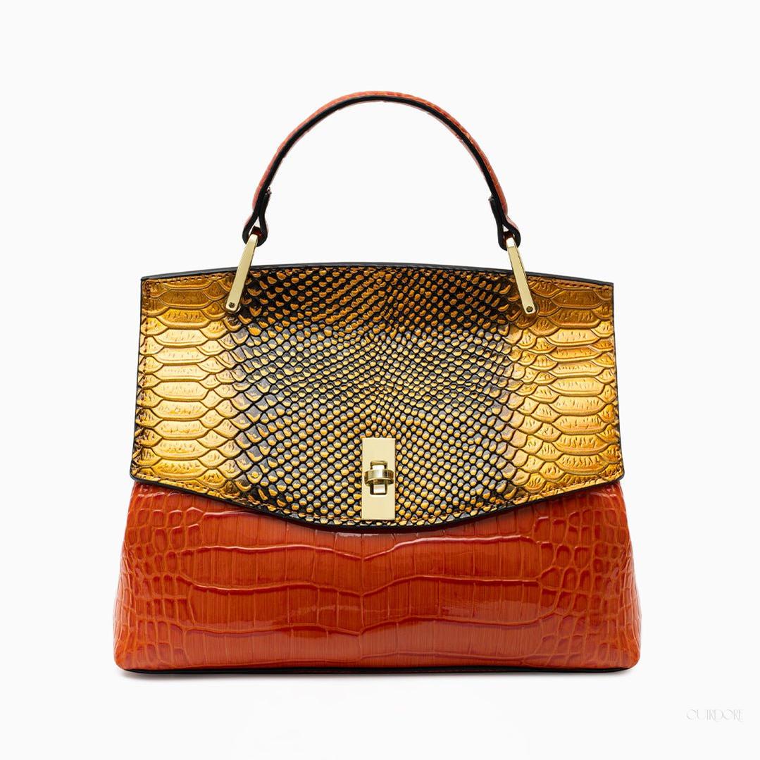 Python & Croc-Embossed Top Handle Bag – Luxe textured design