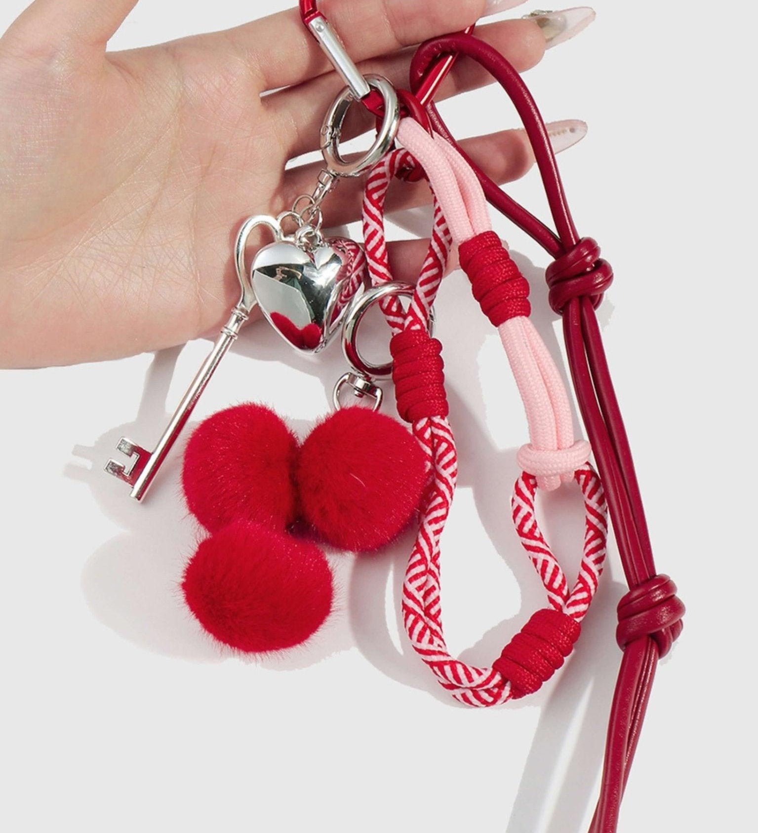 Quelara Red Cherry Heart Key Bag Charm – Playful, Romantic & Stylish