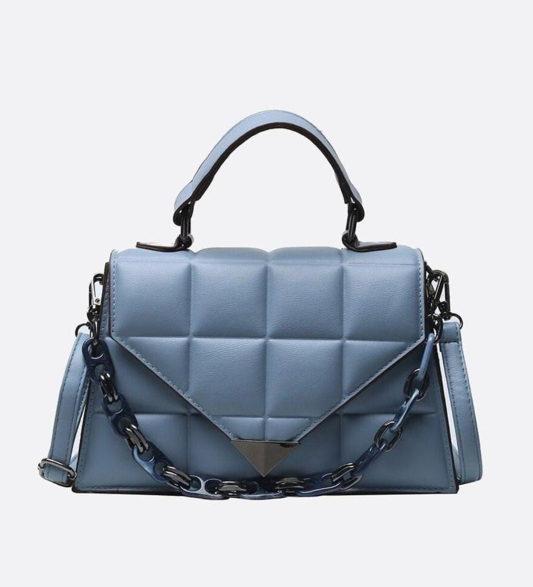 Quilted Structured Handbag with Chain Detail – Modern Statement Top Handle Bag
